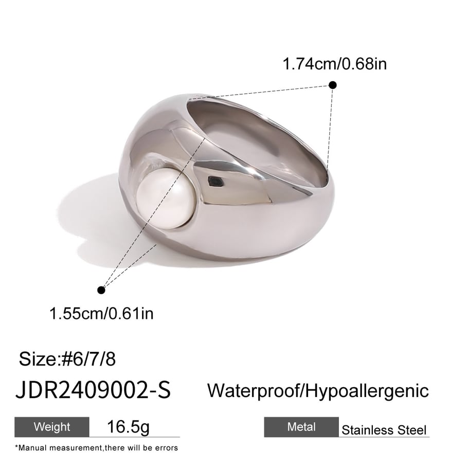 1 pair simple series round stainless steel gold plated artificial pearl women single rings